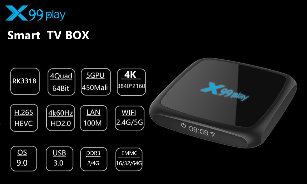 ТВ приставка X99 Play Android 9.0- Чёрный 4GB RAM + 32GB ROM UK Plug ТВ приставка X99 Play Android 9.0- Чёрный 4GB RAM + 32GB ROM UK Plug